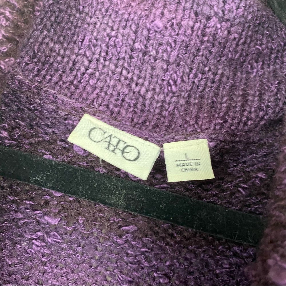 CATO Purple Oversized Cowl Neck Fringe Sweater LARGE Belted Tunic Boho Chic F85 - Picture 3 of 14